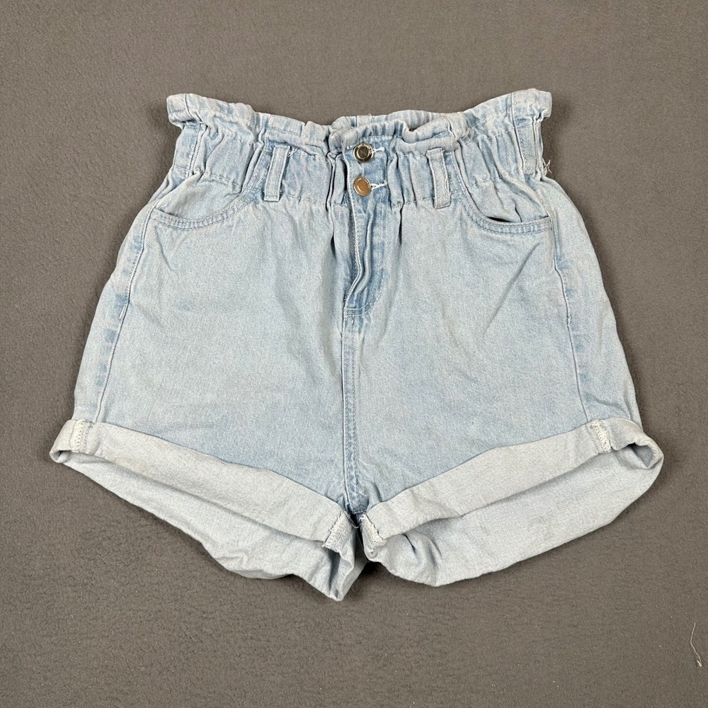 Streetwear Society Denim Shorts Womens S Light Wash Paperbag Waist High Rise